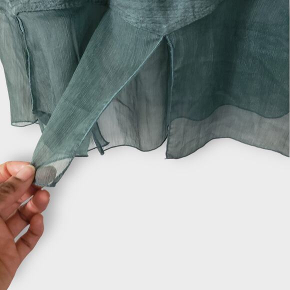 Ali Miles Floral Embroidered Lace Trim Tunic Top Green Spacedye Large Oversized - Picture 7 of 14